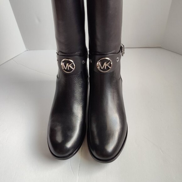 Ladies SZ 7M Michael Michael Kors Black Leather Riding Boots NWOT - Picture 2 of 8